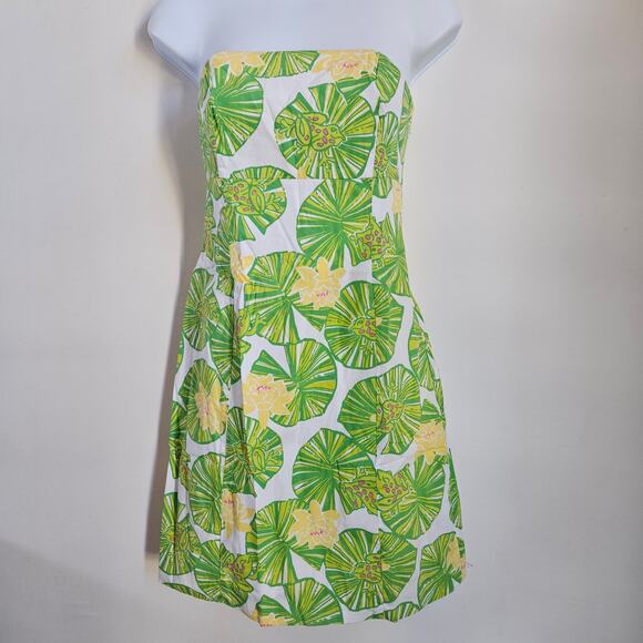 Lilly Pulitzer Franco Hip Hop Hooray Dress Size 2 Strapless Green Lilly Pads - Picture 1 of 8